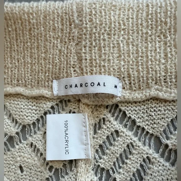 Charcoal - Elegant Cream Knit Women's Pants - Picture 2 of 3